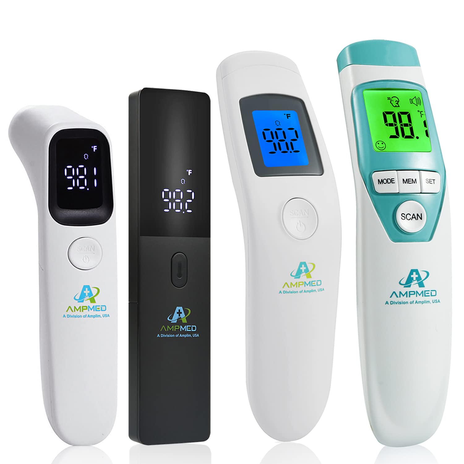 Amplim 4-Pack Hospital & Medical Grade Non Contact Digital Infrared Forehead Thermometer for Babies, Kids, and Adults. FSA HSA Eligible
