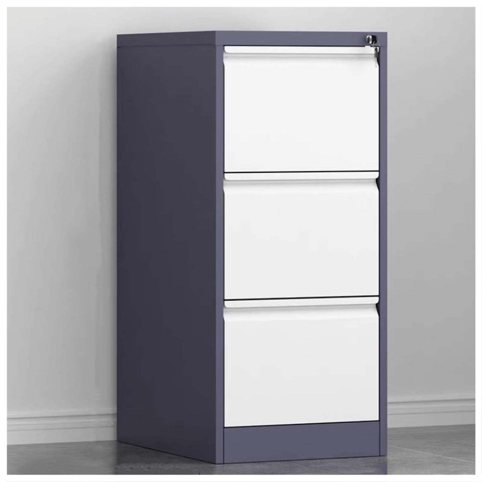 Aioneer Grey Steel Lockable Vertical Filing Cabinet With Industrial D Chest Home Office Organizer And Tool Storage Box-46×62×103Cm