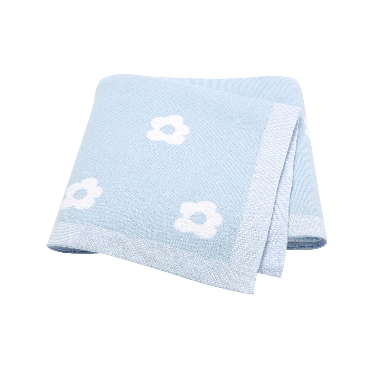 DovFanny Baby Blanket Cotton Soft Knitting Blanket for Boy and girl Infant Toddler Crib Cot Stroller 90 x 70cm Light Blue
