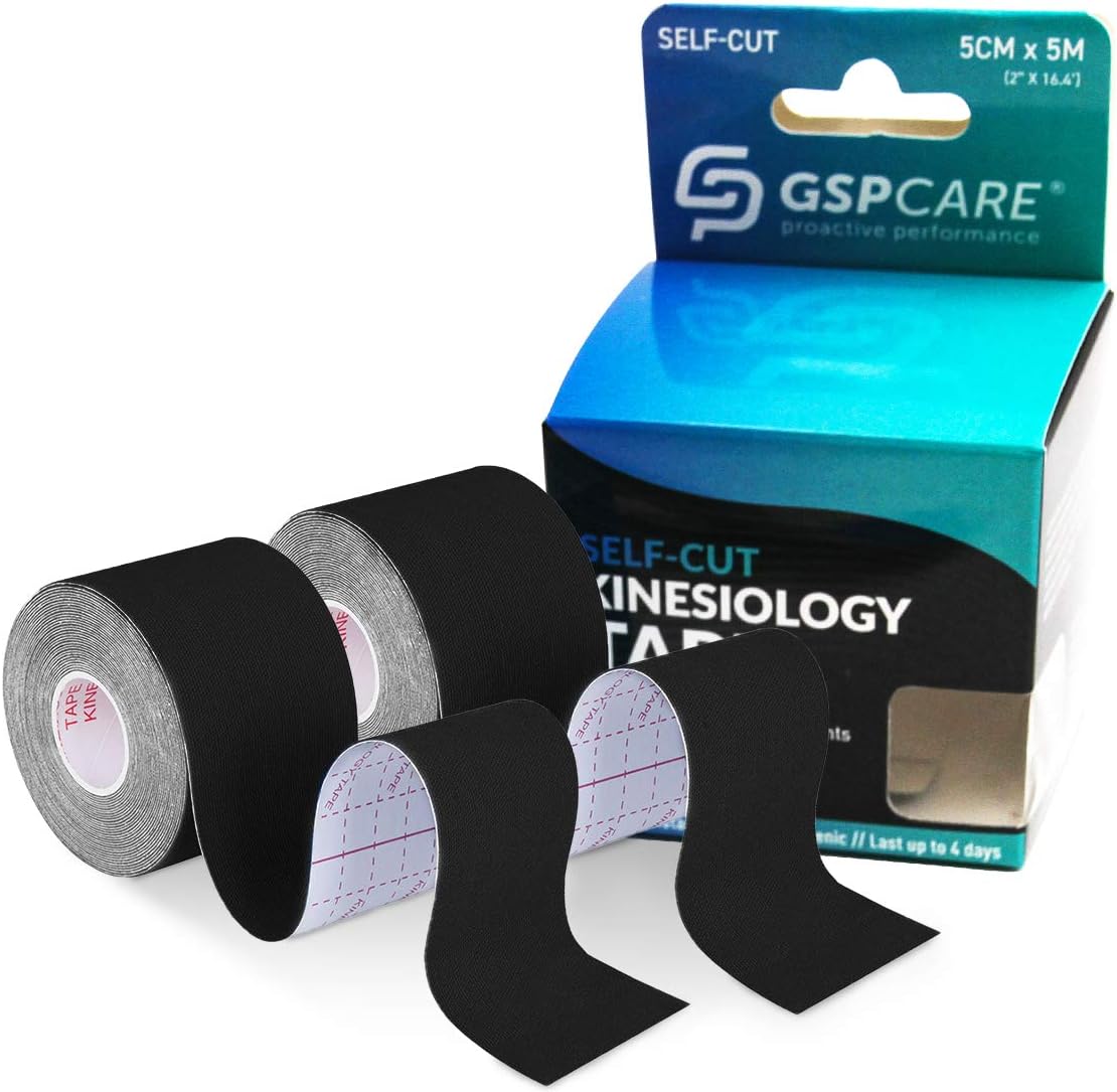 GSPCARE Kinesiology Tape, 16.4ft Uncut Elastic Muscle Sports Tape for Exercise, Latex Free Waterproof Physio Tape for Knee Shoulder and Elbow Recovery (2 Rolls Pack)
