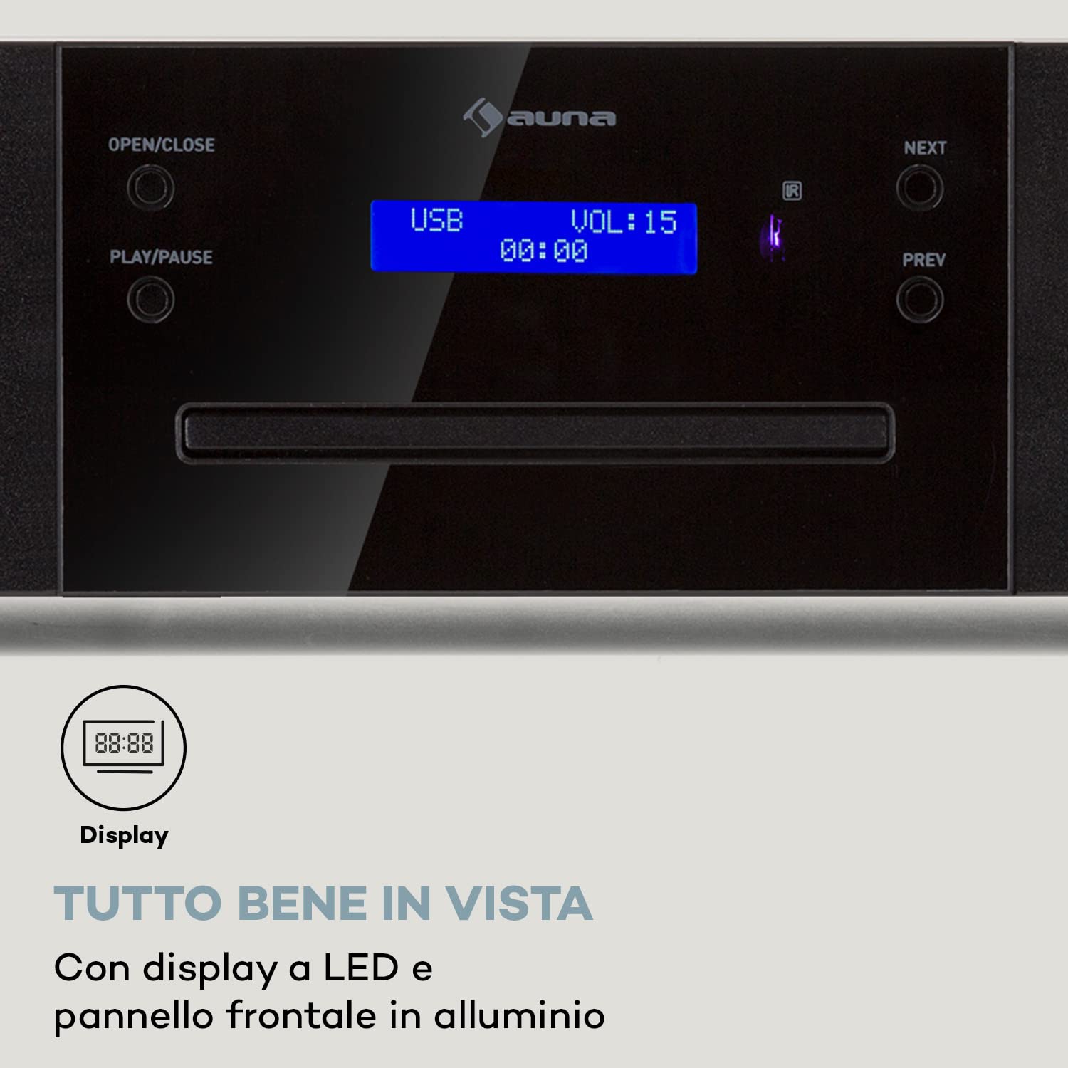 Auna CD-1000 DG - Lettore CD hifi, USB, MP3, telecomando, lettore CD con display LED, ricevitore CD in alluminio, nero