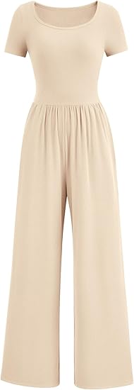 PRETTYGARDEN Women's Summer One Piece Jumpsuits Dressy Casual Short Sleeve Square Neck Wide Leg Jumpsuit Rompers