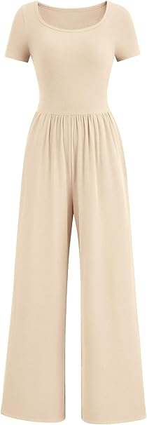 PRETTYGARDEN Women's Summer One Piece Jumpsuits Dressy Casual Short Sleeve Square Neck Wide Leg Jumpsuit Rompers