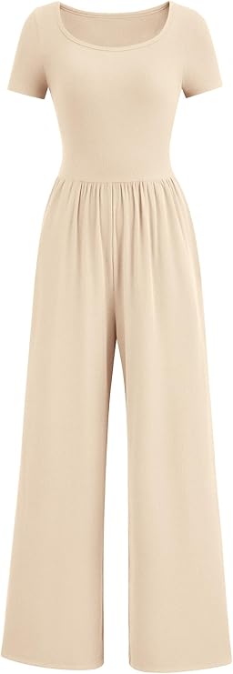 PRETTYGARDEN Women's Summer One Piece Jumpsuits Dressy Casual Short Sleeve Square Neck Wide Leg Jumpsuit Rompers