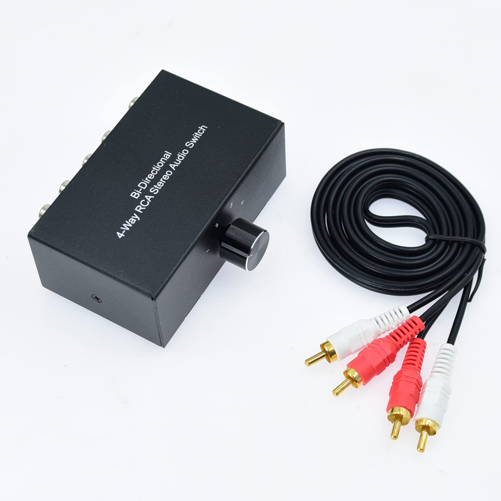 Sin alimentación externa, sin ruido, 4 vías, 1 en 4 salidas o 4 en 1, selector de sonido de audio RCA hembra estéreo de 4 canales, conmutación de caja