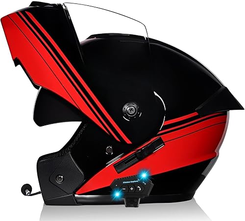 Casco modular Bluetooth para motocicleta, aprobado por DOT FMVSS-218, casco de cara completa, antivaho, doble visera, altavoz dual integrado con