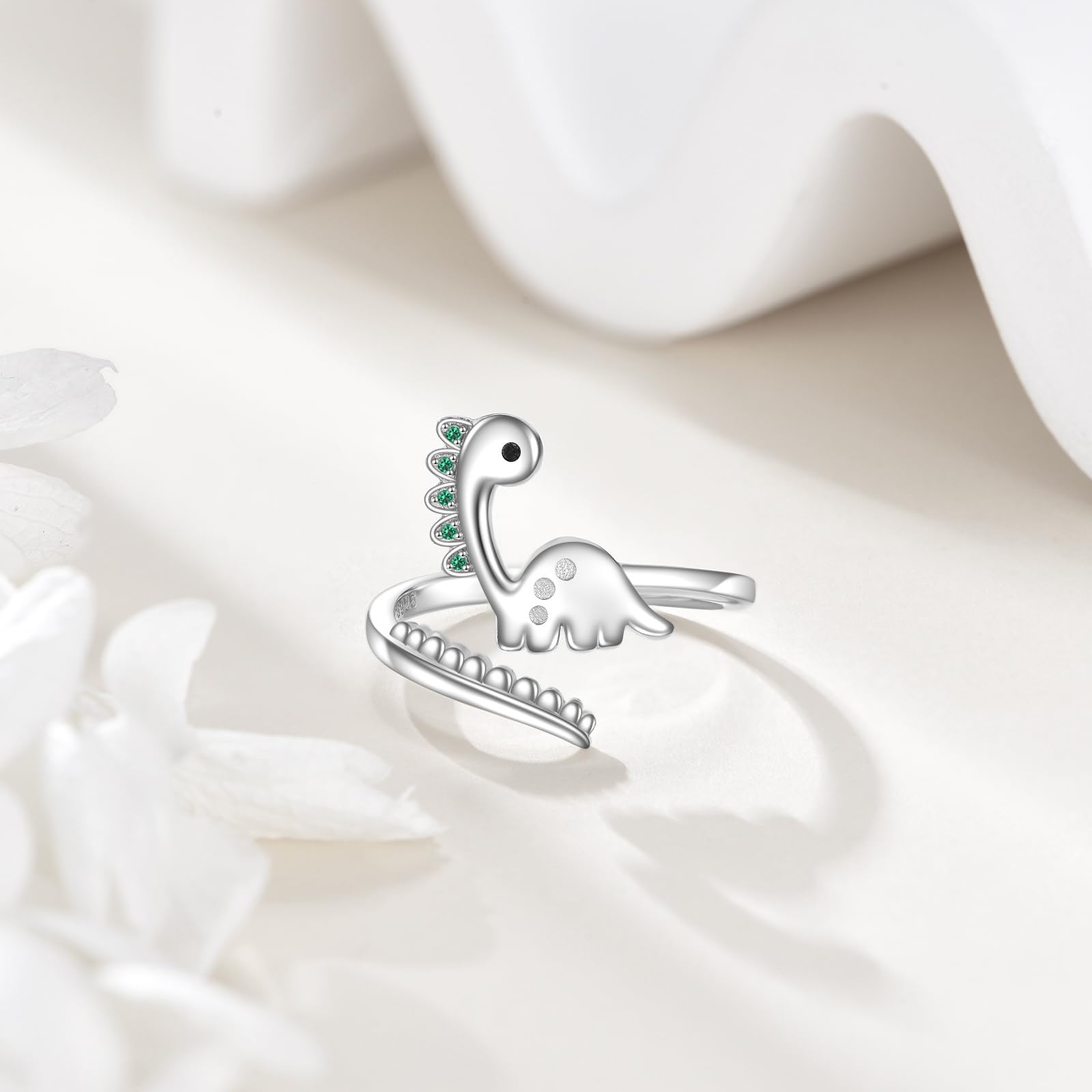 POPLYKE 925 Sterling Silber Dinosaurier/Rose Offener Ring Verstellbare Ringe Schmuck für Damen