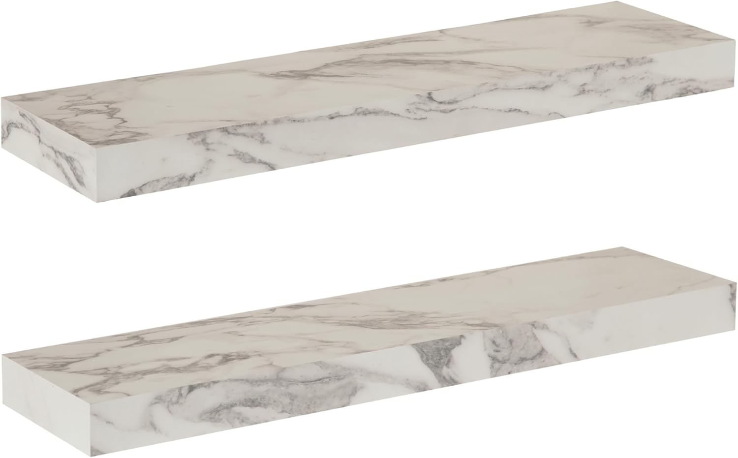 Kate and Laurel Havlock Modern Faux Marble Floating Shelves, Set of 2, 22 x 6, White, Transitional Functional Bathroom and Kitchen Shelves for Storage and Display
