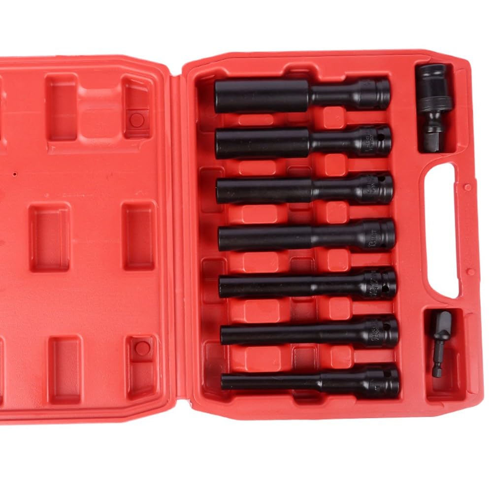 EasyByMall Set di 9 chiavi a bussola esagonali estese da 1/2 pollici, 8-19 mm, adattatore per chiave inglese convertitore con barra di estensione per trapano per cricchetto elettrico