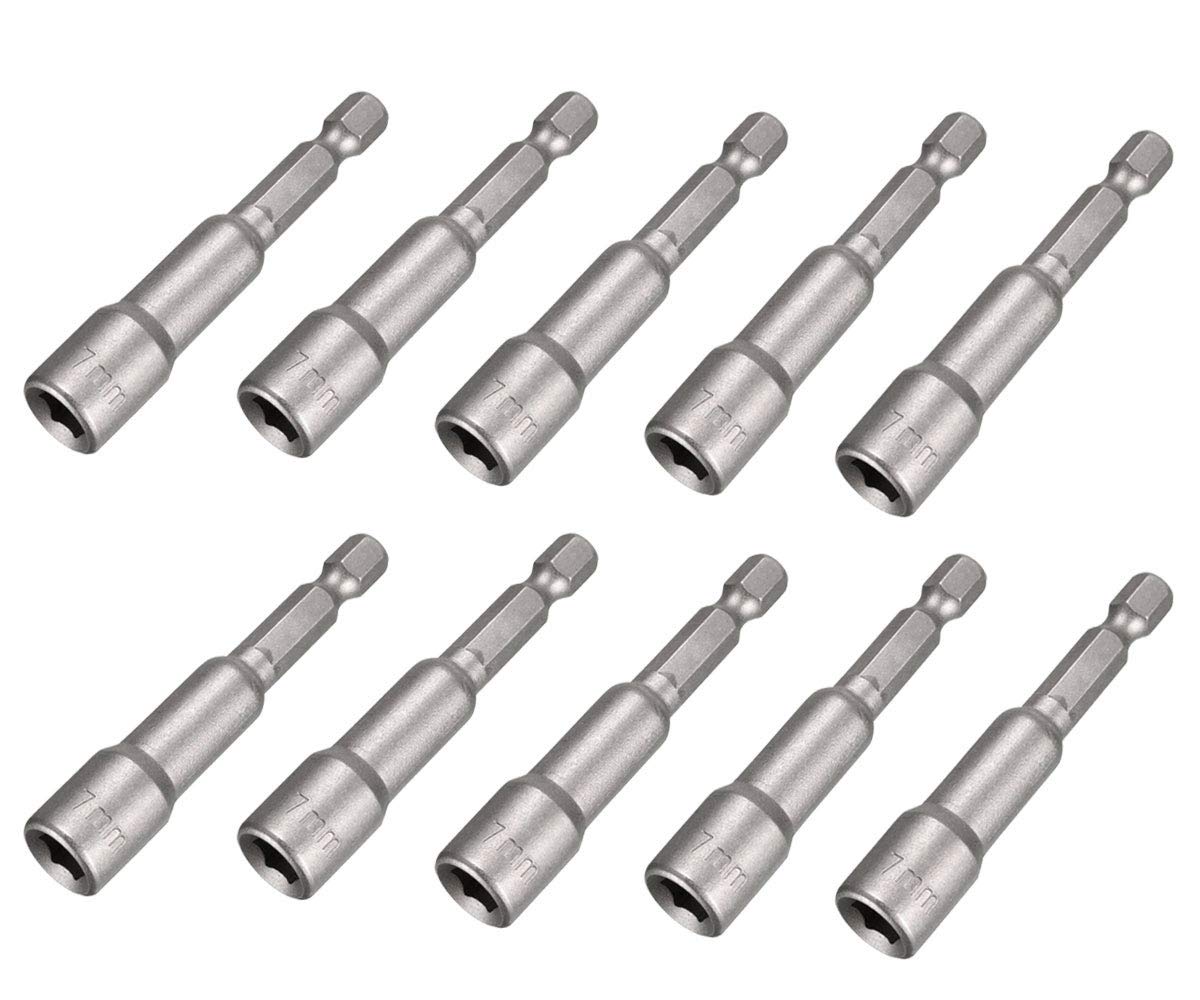 Saipe 10pcs 1/4" Hex Shank Impact Nut Driver Socket Set 7mm/9/32" Drill Nut Driver Bit, 2.5" Length