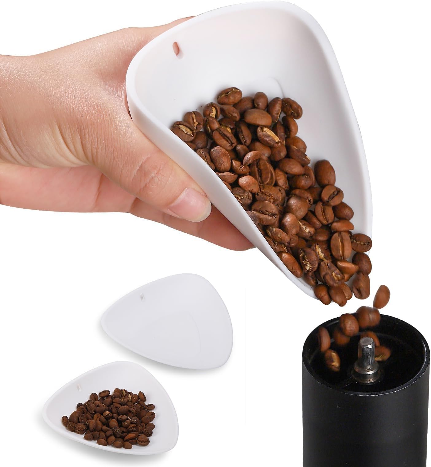 TERRIFI Foldable Silicone Coffee Bean Dosing Cup, 2 Pack Flexible Weigh Container, Dosing Vessel for Coffee Beans and Loose Leaf Tea, Single Dose Measuring Tray (White, Set of 2)