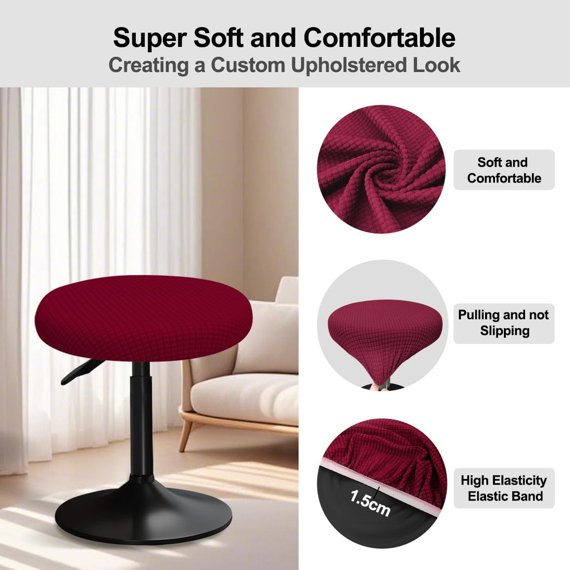 YINGAYOU Stool Covers Round 12-16" Bar Stool Seat Covers Round with Plush Squares - Image 4
