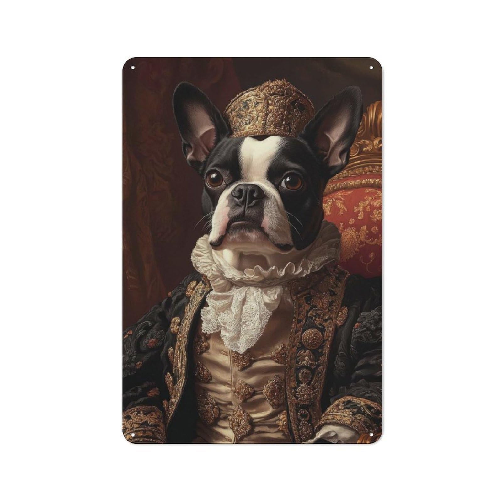 Junmoney Boston Terrier Renaissance Noble Regal Dog P Rustic Tin Sign 30X20cm Featuring Ortrait For Bar Or Restaurant, A Housewarming Gift For Bar Decor Enthusiasts