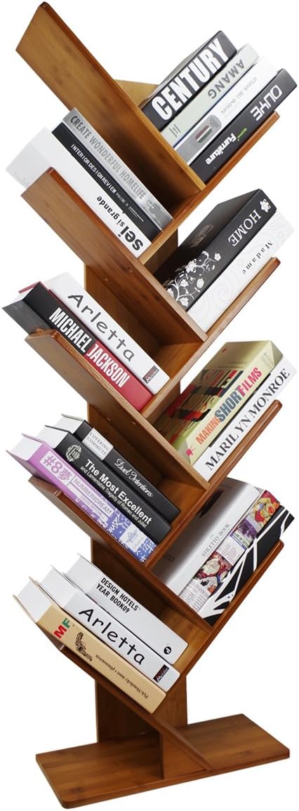 COPREE Bamboo 9-Shelf Tree Bookshelf Book Rack Display Storage Organizer Bookcase Shelving Free Standing Bookshelves for CDs, Movies & Books Holder