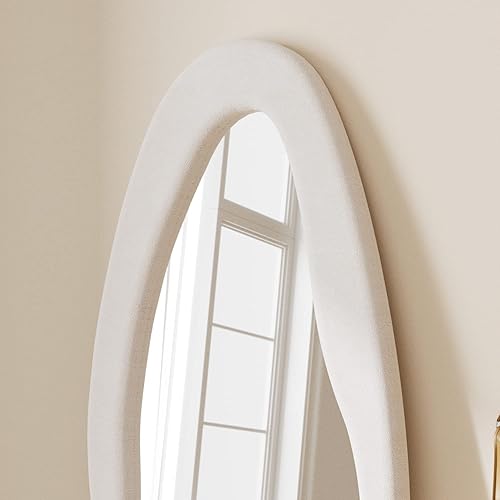 Miniatura 5 de TinyTimes Espejo de longitud completa de 63 x 24 pulgadas, espejo de suelo ondulado irregular, espejo de pared de pie, espejo colgante grande para