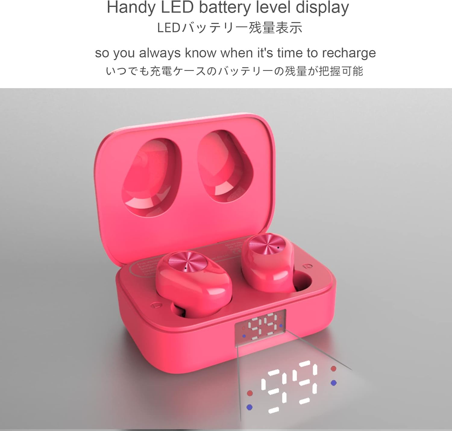 Eono cuffie-bluetooth-in-Ear - Eonobuds1-auricolari-bluetooth 5.2-wireless con Mic Stereo, Cuffiette Bluetooth Senza Fili con impermeabili IPX7, ricarica USB-C, LED(rosso) - Immagine 4