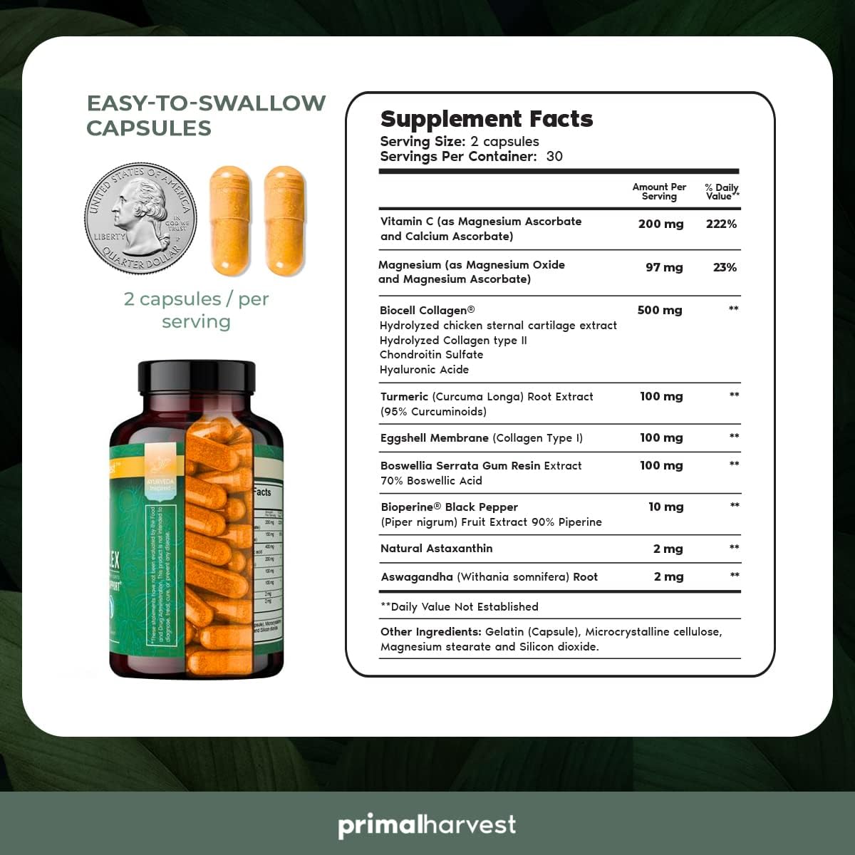 Primal Harvest Joint Supplement, Fast Acting Joint Pain Relief Supplements w/ Collagen, Turmeric, Boswellia and Ashwagandha - 30 Day Joint Support Supplement - Primal Flex Joint Health Supplement : Health & Household
