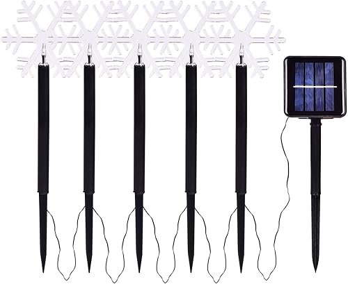 Miniatura 6 de Luces de camino de Navidad  Luces solares de copo de nieve con estaca impermeables para exteriores, paquete de 5 luces decorativas al aire libre