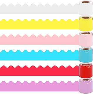 6 Rolls 10M Display Border Trims for School Classroom Decorations, 6 Colors Bulletin Board Borders Trims Waterproof Wavy Bulletin Board Stickers for Bulletin Board Blackboard Chalkboard Decor