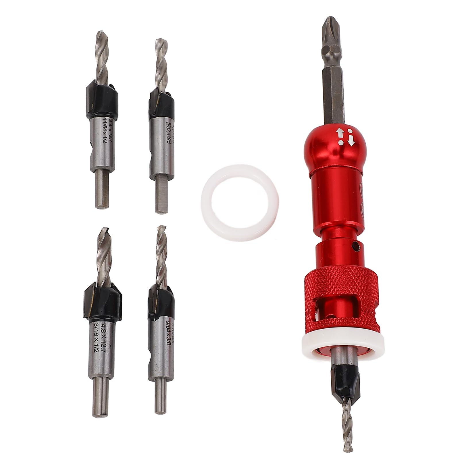 Senkbohrer-Set für Holz mit einstellbarem Tiefenanschlag, 82‑Grad‑Hartmetall‑Schraubenloch‑Vorbohrer‑Set, 5‑teiliges HSS‑M2‑Kegelbohrer‑Set für elektrische Hand‑ und