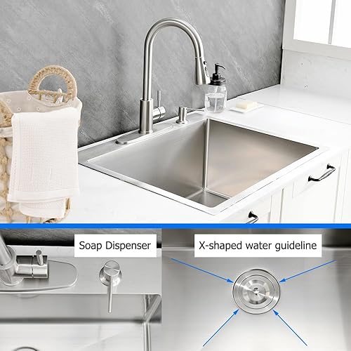 Miniatura 6 de Fregadero de lavandería con combo de grifo, fregadero de 25 x 22 x 12 pulgadas, fregadero profundo de acero inoxidable calibre 16, lavabo individual