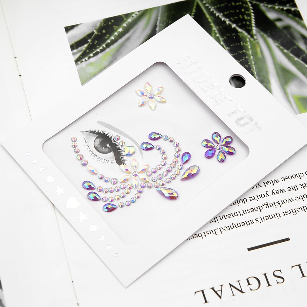 6 Pcs Face Gems,Crystal Half Face Jewelry Sticker Glitter Rhinestone Festival Gems Temporary Tattoo Forehead Eyebrow Decoration for Women Kids Eyes Body Make Up Christmas Halloween Summer Party - Image 3