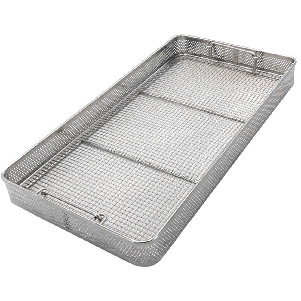Cesta de esterilización de Acero Inoxidable, cestas de Malla Perforada, Bandeja de Malla de Alambre, Bandeja de esterilización, Instrumento para Almacenamiento esterilizado(45 * 25 * 7cm)