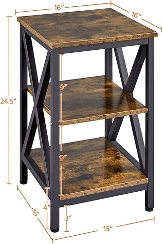 Miniatura 3 de BATHINDIAN Mesa auxiliar industrial de 3 niveles de madera y metal marco de metal y estantes de madera duraderos adecuada para dormitorio sala de