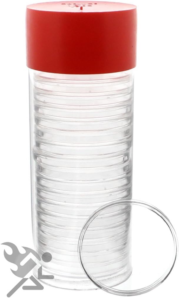 OnFireGuy Plastic Capsule Tube with 20 AirTite Coin Holders, Red Lid, Coin Storage Tube & Holders for 1oz Silver Eagle, Panda, Libertad, Kangaroo