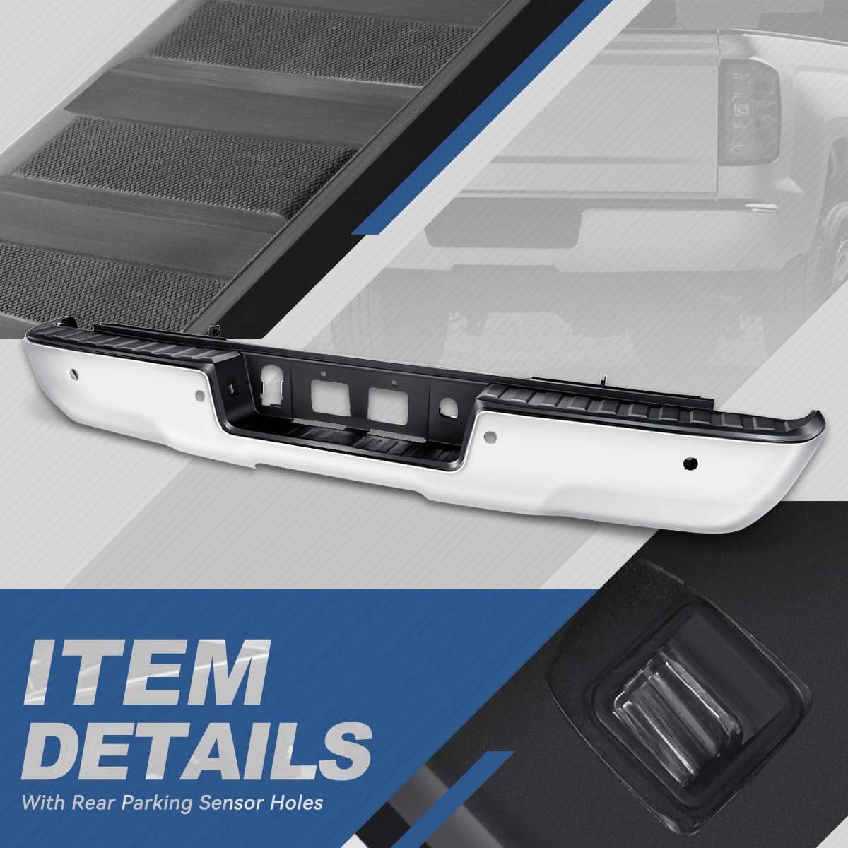 Auto Dynasty Rear Step Bumper Compatible with 2014-2019 Chevy Silverado GMC Sierra 1500 LD Limited, with Rear Parking Sensor Holes, without Corner Step Slots, Polished Chrome