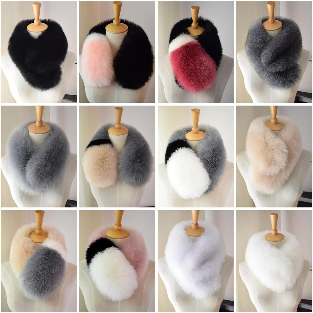 ECYC Women Faux Fur Collar Scarf, Plush Winter Warm Collar Shawl Artificial Fur Neck Warmer Wrap Scarf Hood Trim for Women