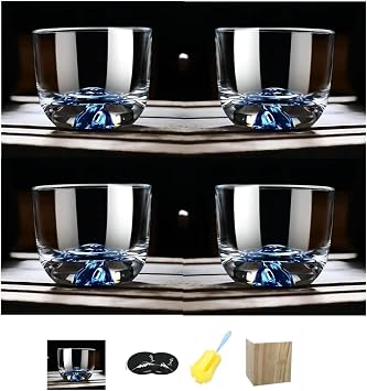 Kanayama Gui Cup, Set of 4, Handmade Blown Glass, Japanese Sake Glass, Cold Sake Glass, 3.4 fl oz 100 ml, Sake Cup, Luxury Product, Crystal Glass, Gift, Paulownia Box Included Jewel Blue