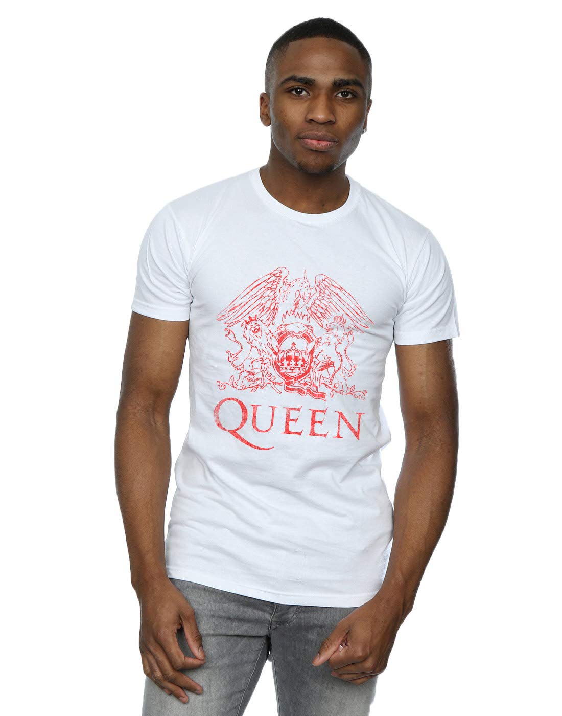 Absolute Cult Men's White Queen Distressed Crest T-Shirt Medium