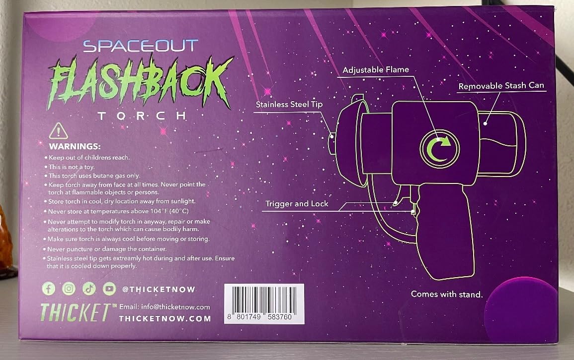 Flashback Torch - Butane Lighter With Adjustable Flame - Safety Lock - Torch Stand - Built In Storage Case – Refillable - Windproof - Stainless Steel Tip (Sky)