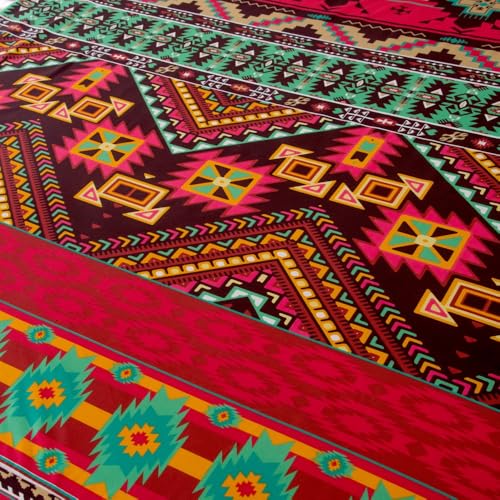Image of Bohemian Style Bedding Fitted Sheet with Deep Pocket,Red Colorful Boho Pattern Printed Fabric Bed Sheets (Multicolor, Queen)