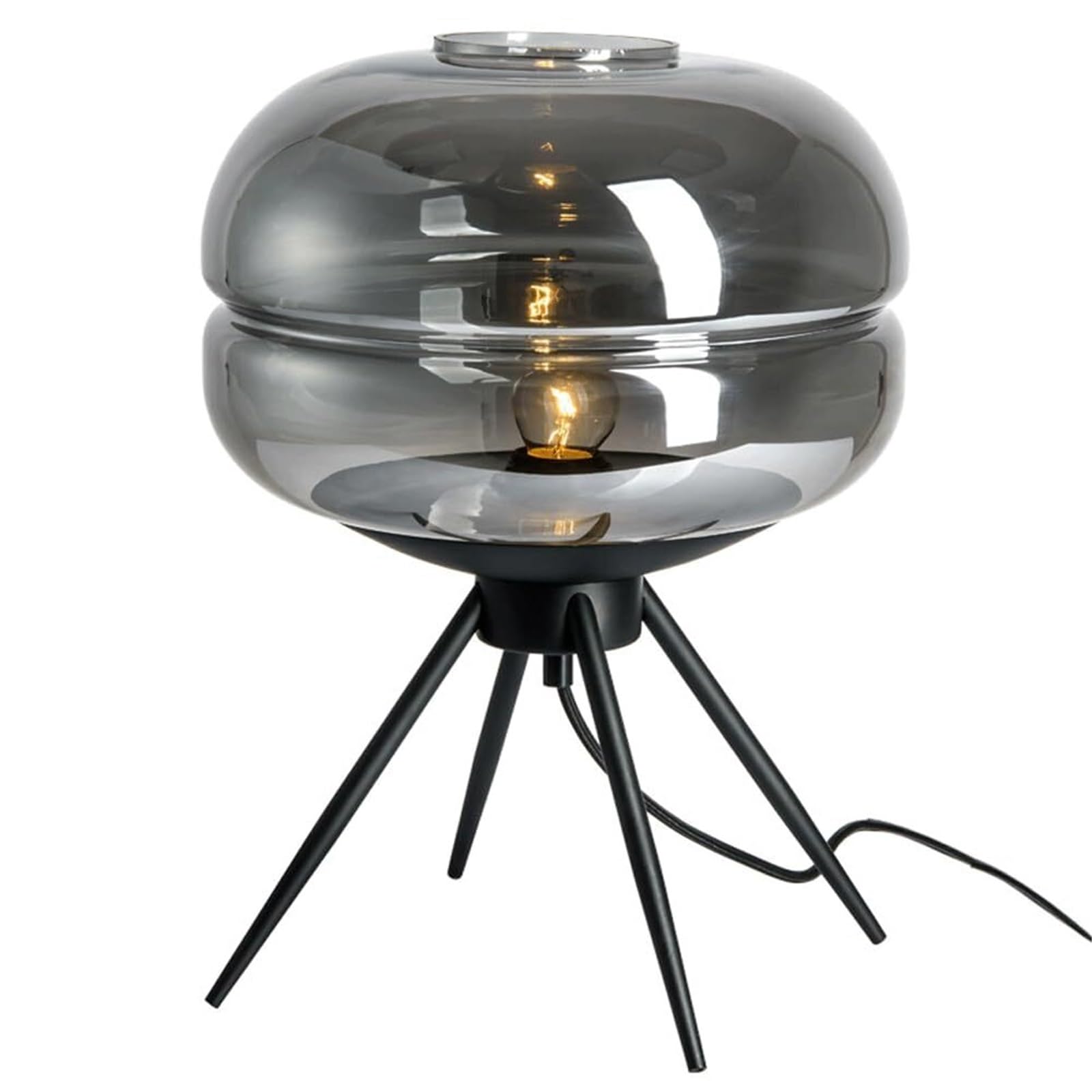 KHUKHU Modern Table Lamp with Gray Glass Lampshade Decorative Desk Lamp