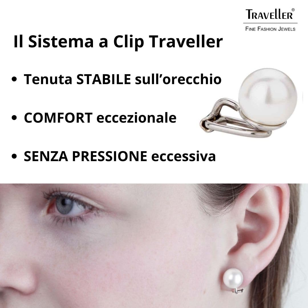 Traveller®, orecchini a clip con cristallo Swarovski®, placcati in oro 22 ct o placcati in rodio, diametro della perla di circa 10 mm