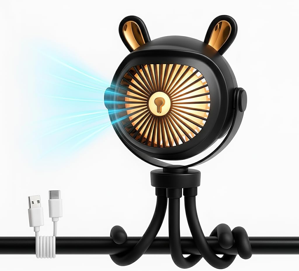 Stroller Fan for Baby with LED Light – Portable Clip-On Fan with Flexible Tripod Legs, USB Rechargeable, 3 Speeds, 120 Minutes Battery Life, Quiet Cooling for Travel, Nursery & Car Seat Stroller Fan for Baby with LED Light – Portable Clip-On Fan with Flexible Tripod Legs, USB Rechargeable, 3 Speeds, 120 Minutes Battery Life, Quiet Cooling for Travel, Nursery & Car Seat