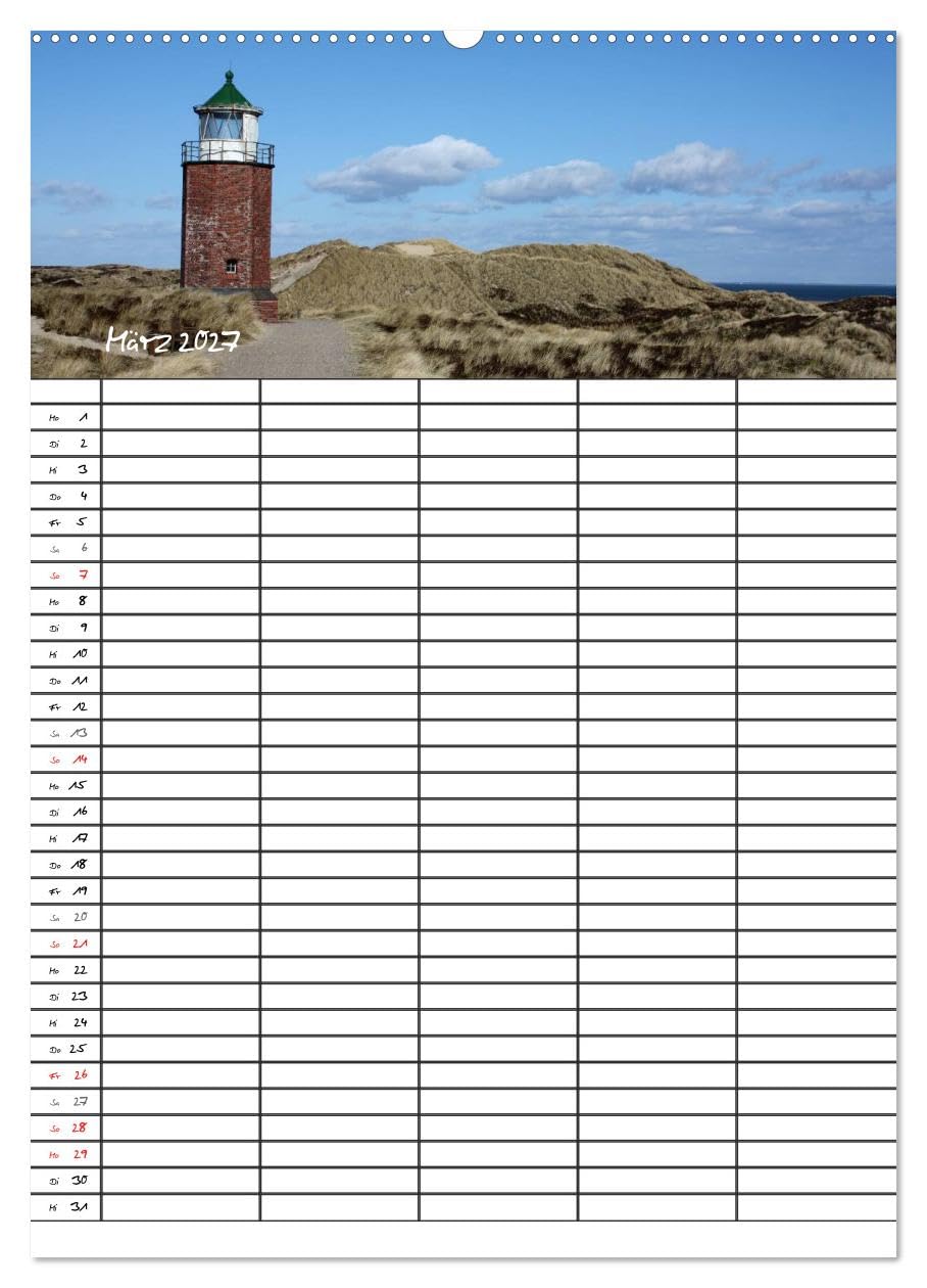 CALVENDO - Familienplaner - Sylt (hochwertiger Premium Wandkalender 2027 DIN A2 hoch), Kunstdruck in Hochglanz: Der Sylt-Kalender für die ganze Familie