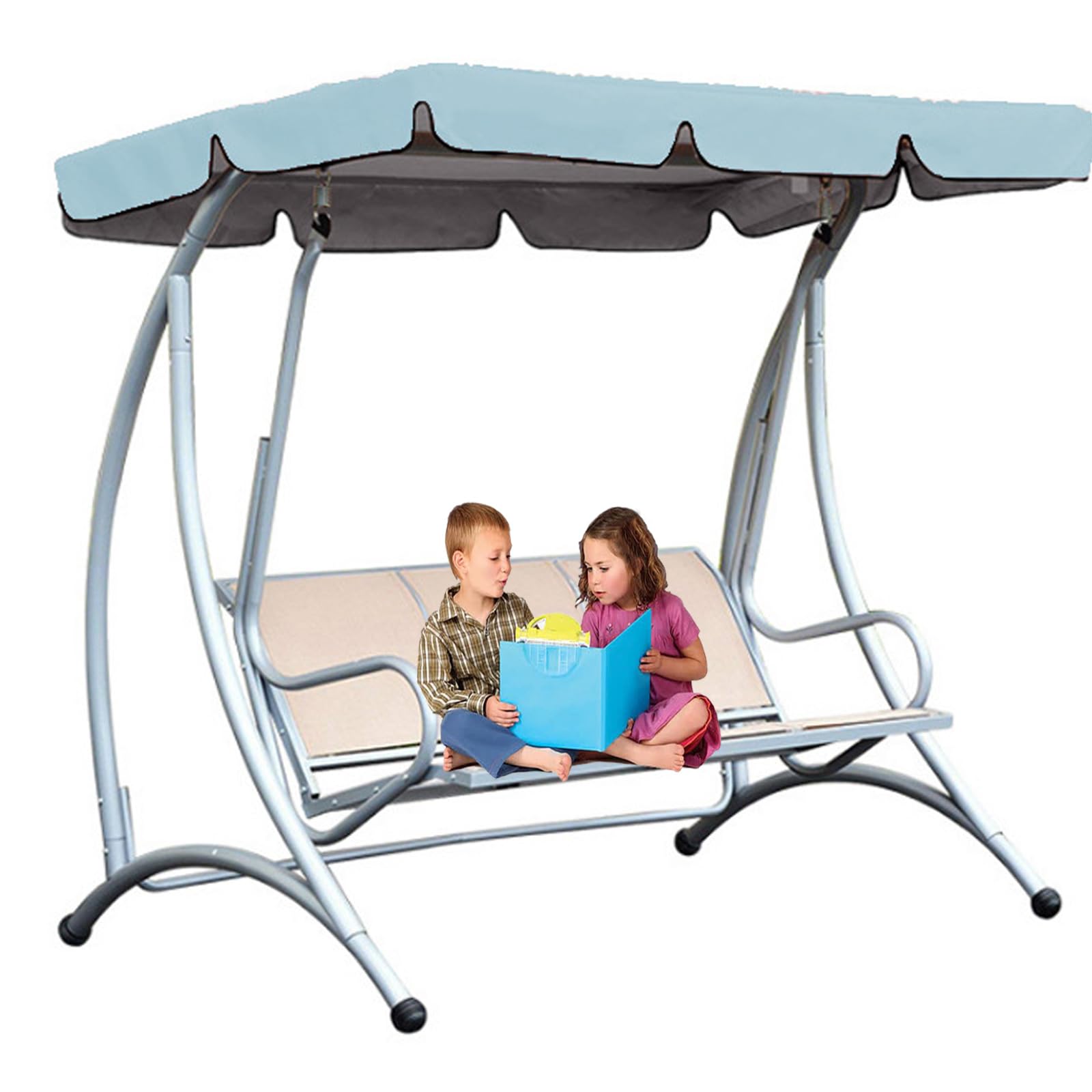 Outdoor Swing Canopy Replacement , 420D Oxford 2-3 Seater Waterproof Garden Swing Chair Top Cover, Patio Hammock Protection Covers Windproof for All Year Round(Size:3-seater:190*132*15cm,Color:Light B — image 1