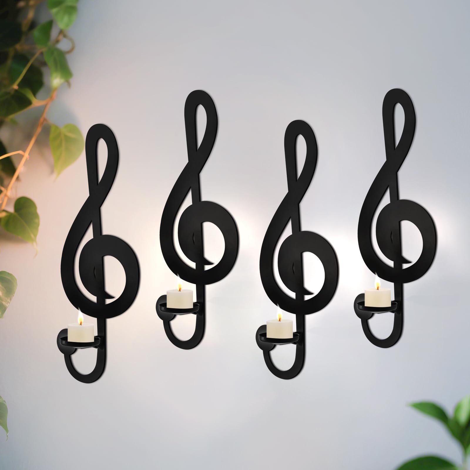 Candle Sconces Set of 4 Wall Musical Note Sconces Decor Wall Mounted Metal Candle Holders with Foldable Tray ZAYHENYOO As Gifts for Music Lovers