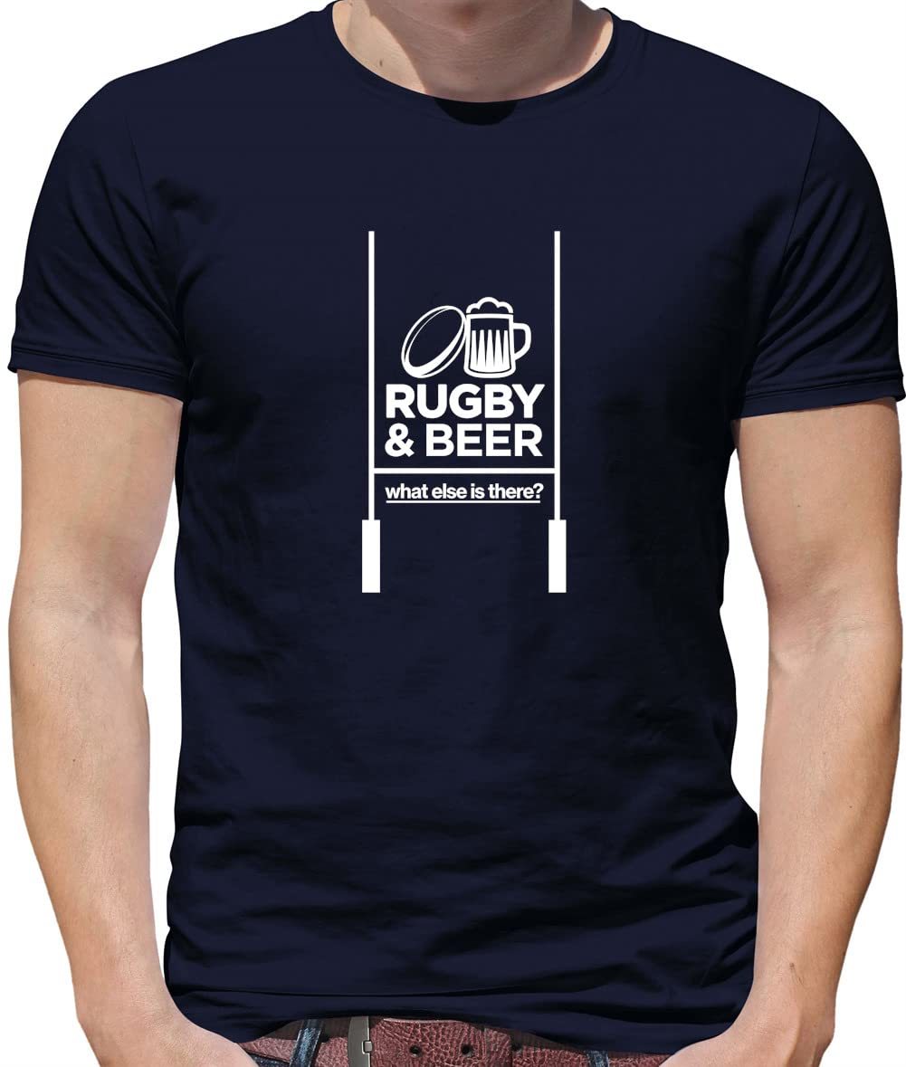 Rugby and Beer - Mens T-Shirt - Navy - Medium