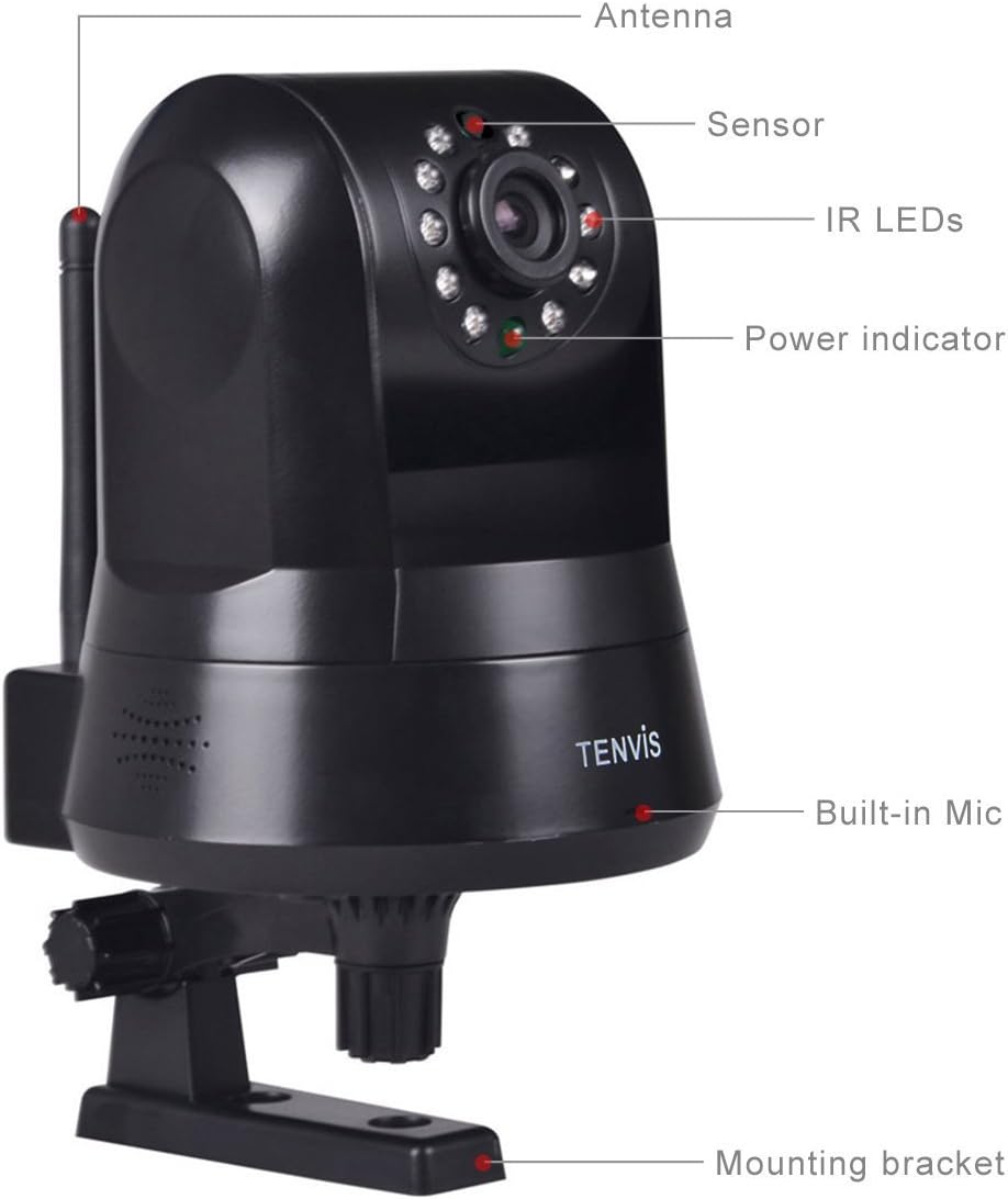 TENVIS TZ100 HD Wireless IP/Network Security Camera, Remote Live View, Capture Picture and Video Clip, Pan & Tilt, Plug&Play, with Two-Way Audio and Night Vision, Motion Detection with Alert (Black)