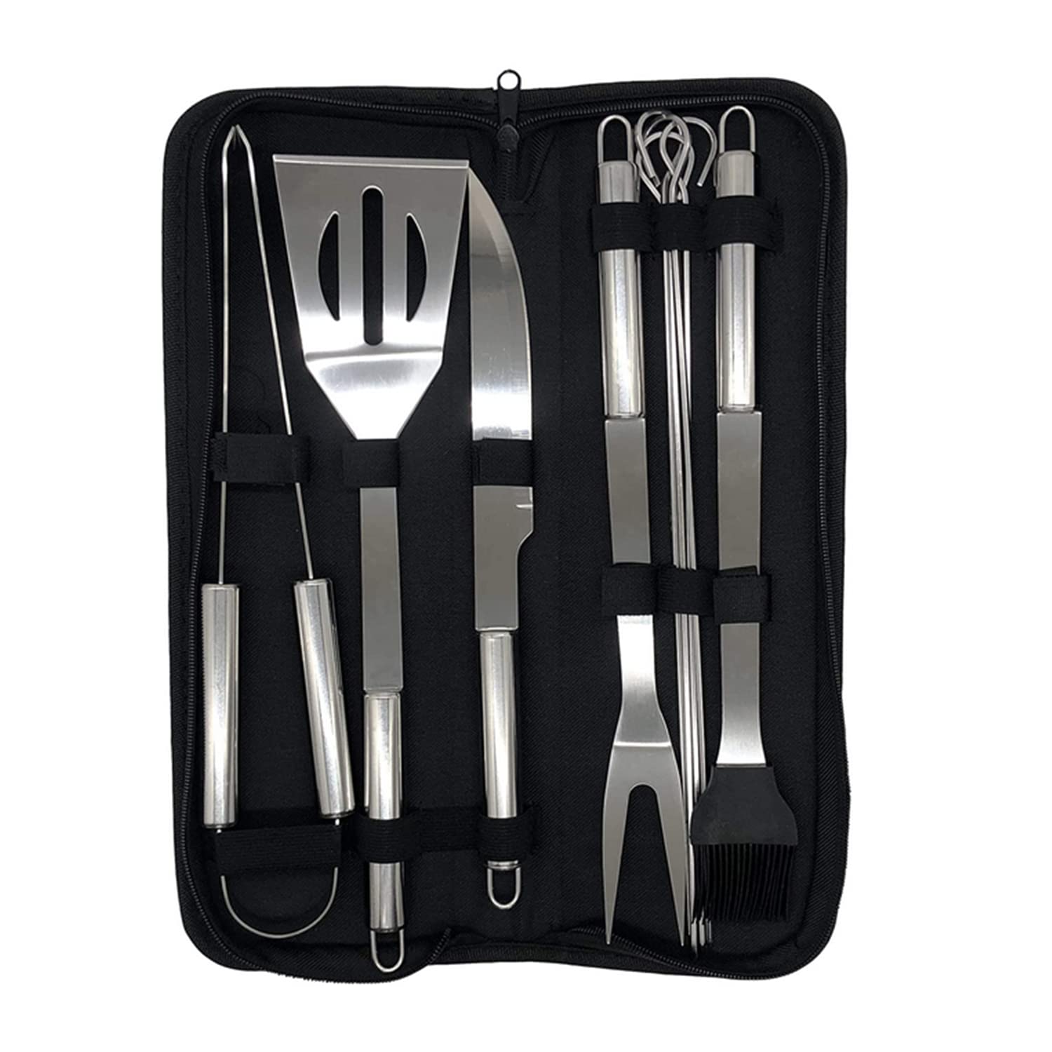 SKEIDO 9pcs BBQ Tool Set Stainless Steel Barbecue Grilling Tools Outdoor Camping Cooking Tools Set BBQ Grill Accessories Kit with Bag