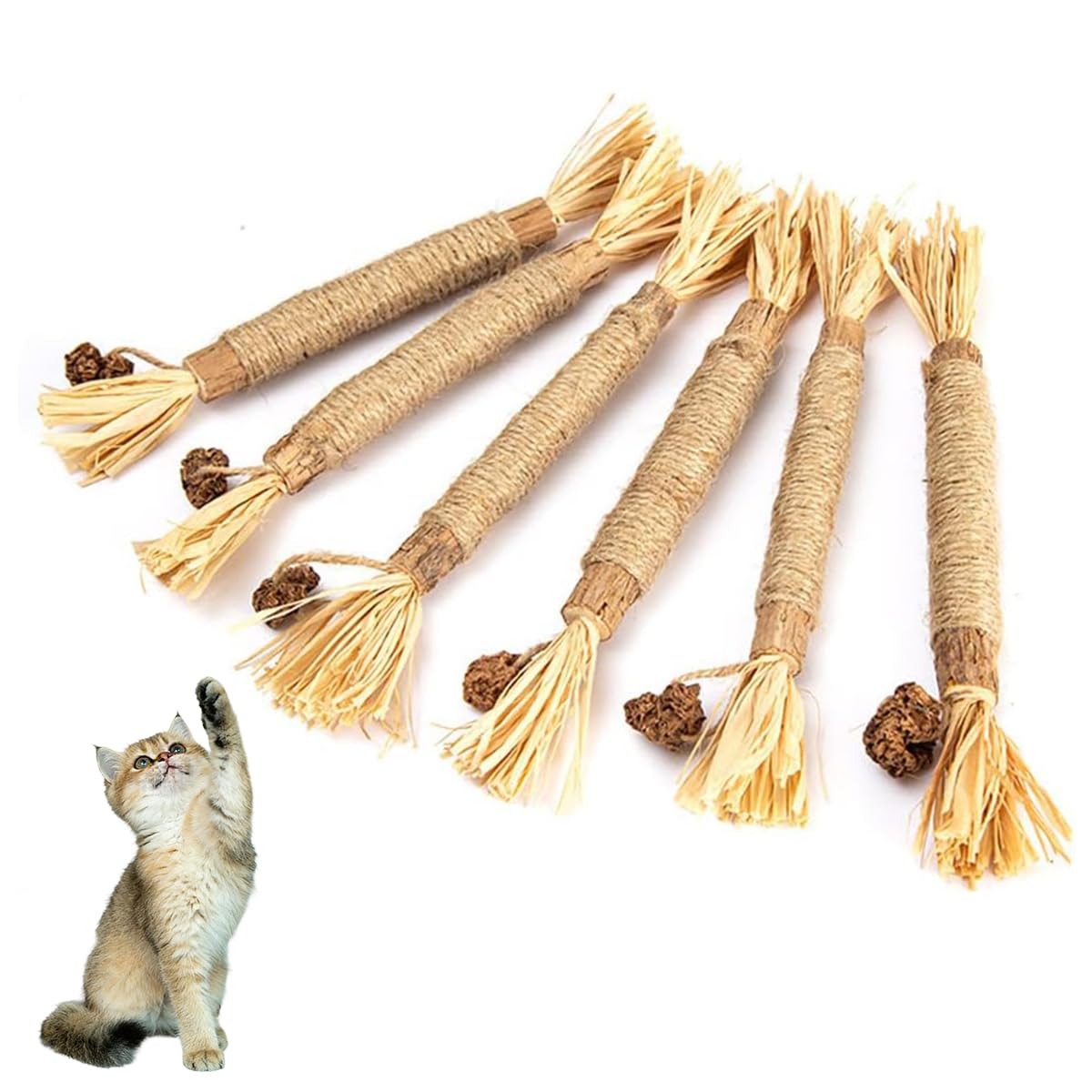 VorPrillynt Cat Silvervine Chew Sticks, 6 PCS Catnip Toys for Cats, Cat Chew Toy, Silvervine for Cats, Natural Cat Teeth Nip Cleaning Catnip Toys for Indoor Kitten Teething and Stress