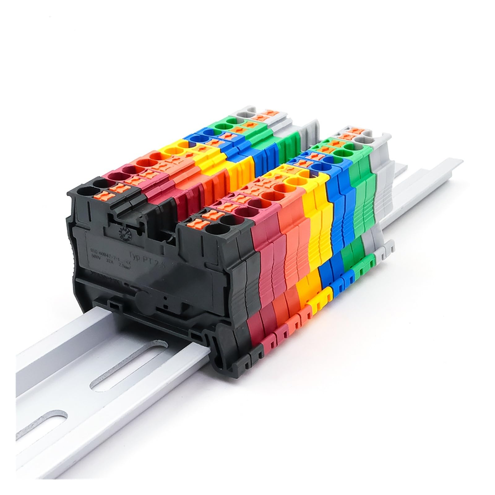 100 Stück DIN-Schienenklemmenblock, 2,5 mm², Push-in-Federkäfig, schnelle Verkabelung, kompakter industrieller elektrischer Steckverbinder(PT-2.5-100PCS-GREEN)