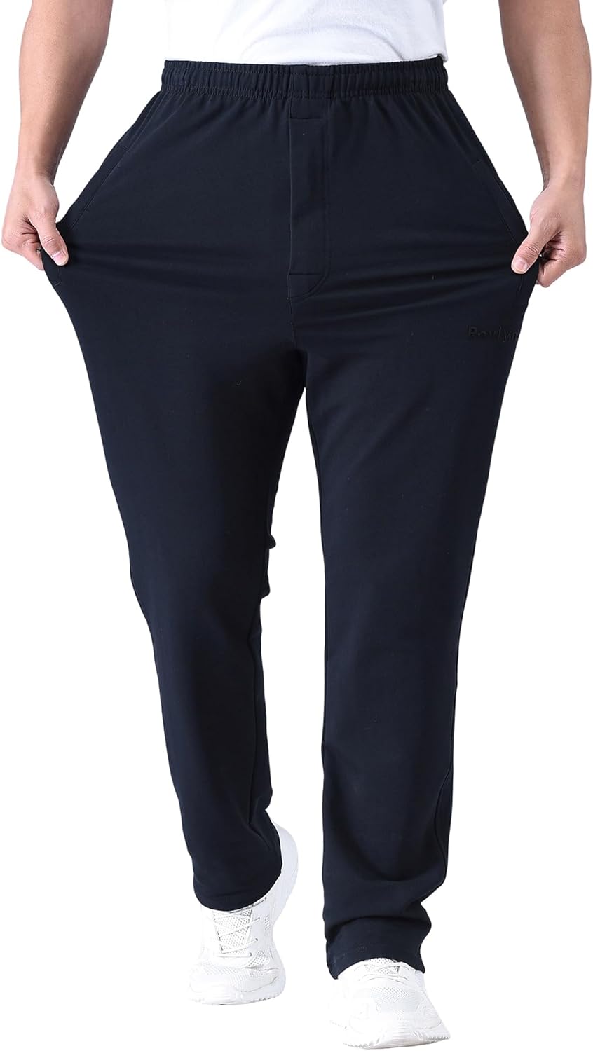 Mens Open Bottom Cotton Sweatpants with Zipper Pockets,Black Navyblue Darkgrey