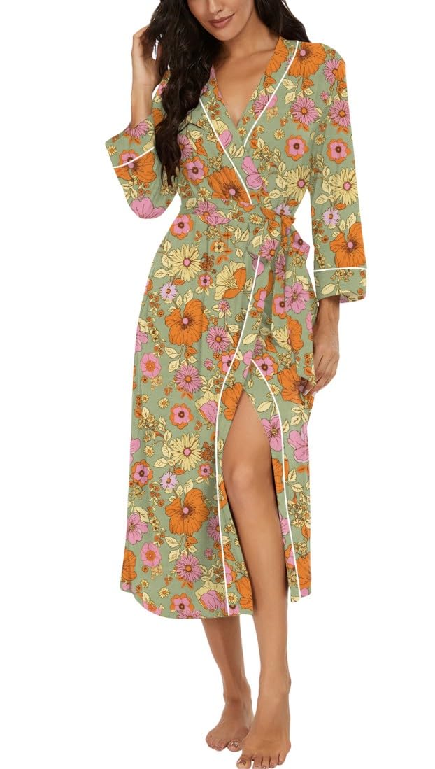 PrinStory Women Dressing Gowns Causal Kimono Robes Long Bathrobe Soft Womens 3/4 Sleeve Ladies Loungewear — view 36