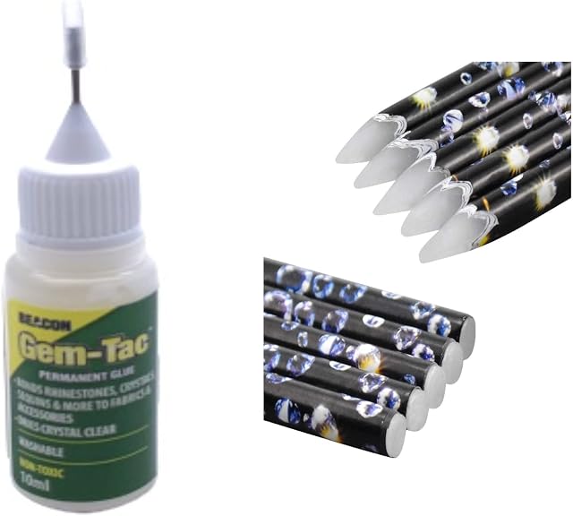 10ml Gem-Tac Glue Rhinestone Crystal Applying Needle Precision Tip Bottle for Art & Crafts Card Jewellery Making with 1 Free Wax Pencil