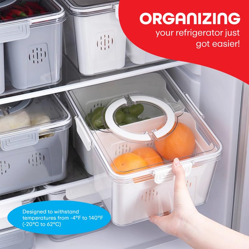 PRIME PICK Fresh Store Fridge Storage Container Set Vegetable Fruit Storage Box Multipurpose Kitchen Organizer BPA Free Stackable Food Storage for Refrigerator White 2